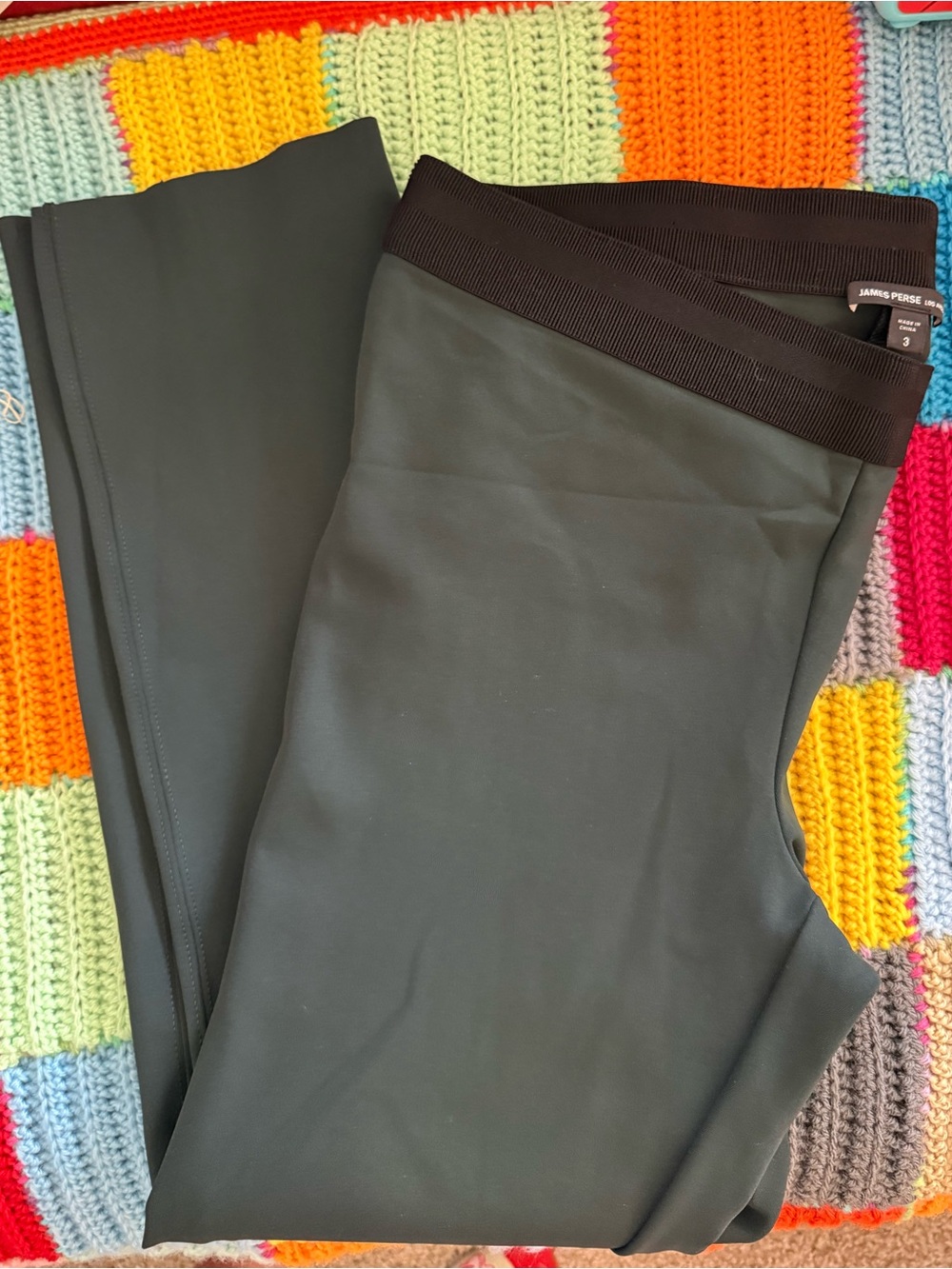 James Perse Forest Green Wide-Leg Pants with Black Waistband size 3